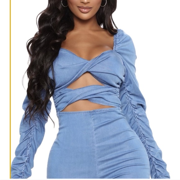 Fashion nova denim jumper, bodysuit - Picture 2 of 2